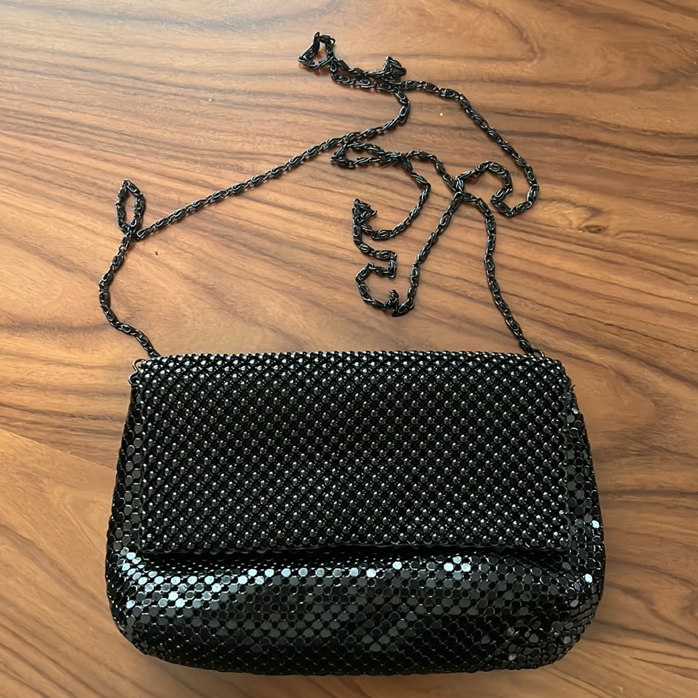 Beaded black evening bag with chain strap